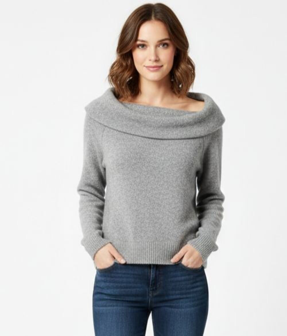 by ANTHROPOLOGIE Sweater Womens Gray Cowl Neck Tunic Sweater Sz M Viscose EUC